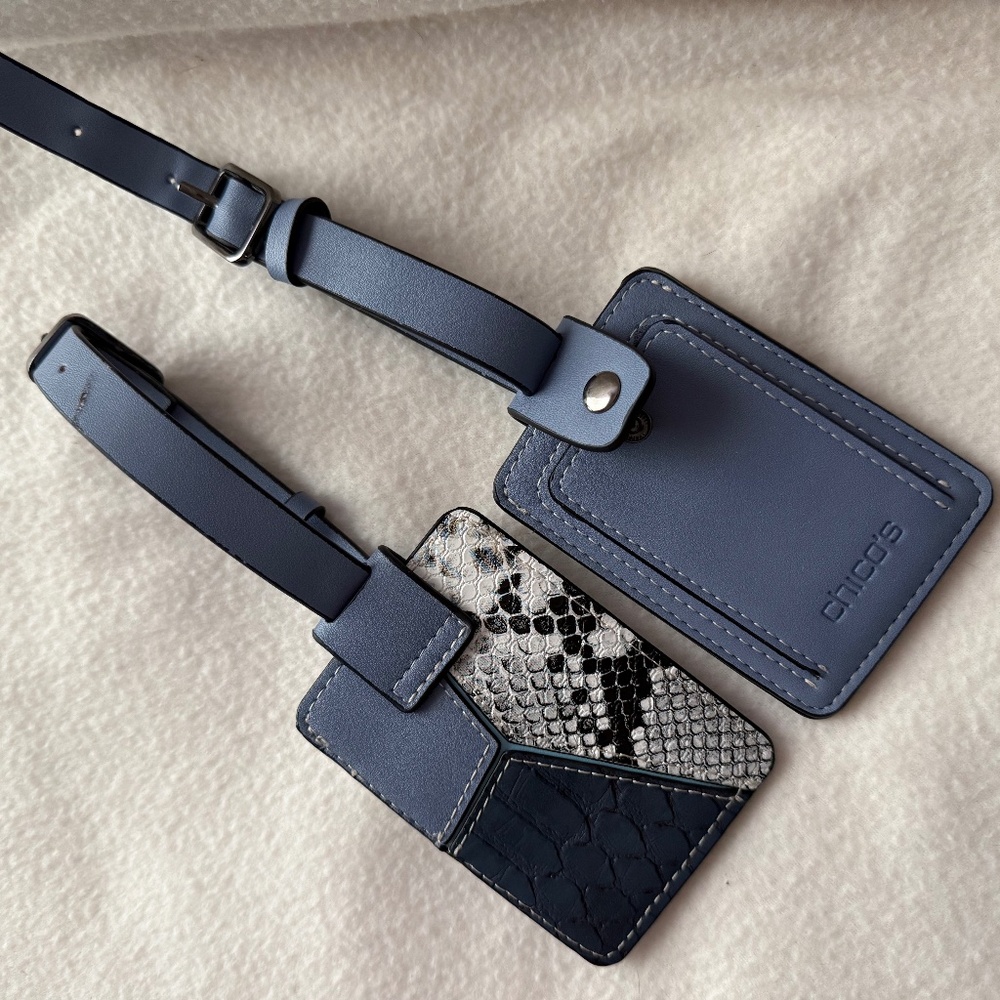 Chico's Luggage Tags (pair), Blue with snake skin design (2)